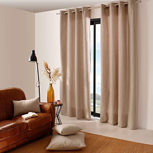 Enjoy Home Tenda Panama con 8 Occhielli argentati, Diametro 4 cm, 100% Cotone, Tessuto Certificato Oeko-Tex, Naturale, 135 x 240 cm