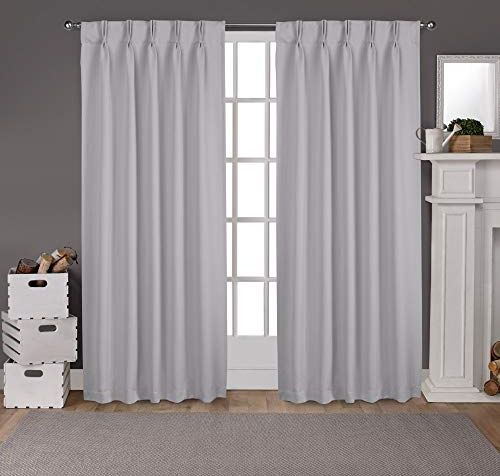 Exclusive Home Curtains Exclusive Home Tende in Satin Plissettato Tessuto Oscurante Tab della Finestra Tenda a Pannello, Paio, Argento, 52 x 84