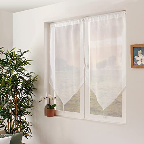 Enjoy Home Coppia di vetri dritti Poliestere 60 x 120 cm Bianco Collezione sabbiata Pronto da applicare Lavabile a 30° per tutte le stanze Biancheria per la casa Tende