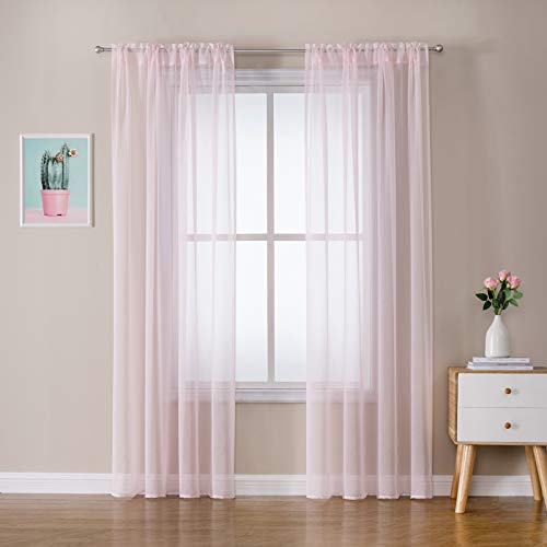 MIULEE Tende 2 Pannelli Trasparenti in Voile Con Passanti Morbidi Finestre per Camera da Letto e Soggiorno 140x245cm Rosa Chiaro