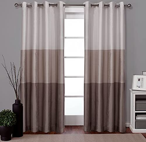 Exclusive Home Curtains Exclusive Home Tende Exclusive Home Chateau a Righe in Seta Sintetica con Occhielli Tenda della Finestra Pannello Coppia, Poliestere, Taupe, 54x108