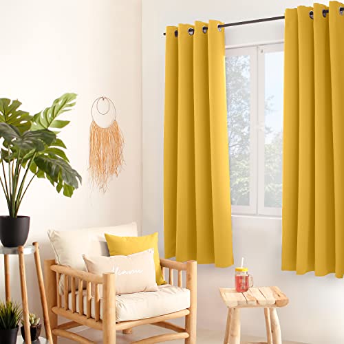 Enjoy Home Tenda oscurante con 8 occhielli in metallo cromato diametro 4 cm 100% poliestere 210 g/m² 140 x 180 cm Giallo Pronto da applicare Facile manutenzione