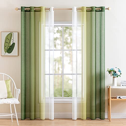 MIULEE Tende Voile in Poliestere Trasparenti Occhielli Sfumato per Soggiorno Camera da Letto Bagno Cucina Camera da Bambino Tenda Finestra Balcone Casa con 2 Pannelli 140X225CM Verde Oliva