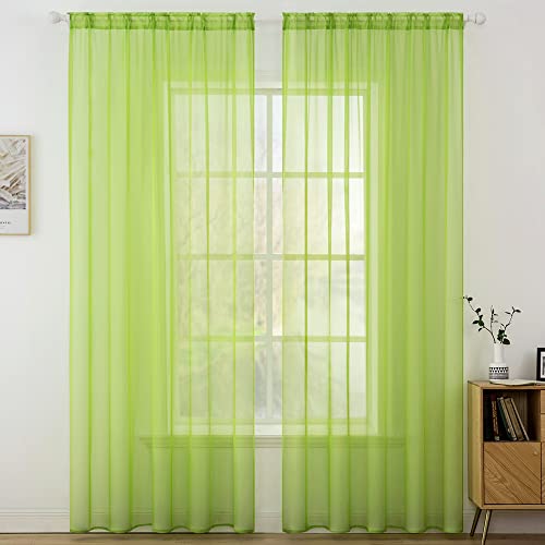 MIULEE Tende Trasparenti Con Passanti Morbidi Finestre per Salotto Eleganti Soggiorno per Camera da Letto e Tende Cameretta Bambini 2 Pannelli 140x160cm Verde Chiaro