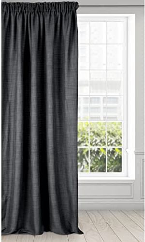 Eurofirany Amelia Tenda con Nastro Arricciato, Tinta Unita, per Soggiorno, Salotto 1 Pezzo, Tela, Nero/Grigio, 140x270cm