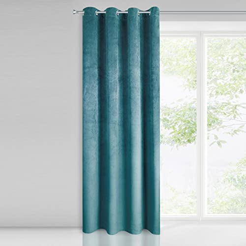 Eurofirany Pierre Tenda Velluto – Soggiorno Camera da Letto Moderno Classico Occhielli in Metallo 1. 215 g/m², Poliestere, Turchese Chiaro, 140 x 250 cm