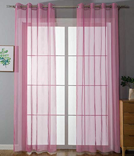 Gardinenbox Set di 2 tende trasparenti Uni, 225 x 140 cm (altezza x larghezza), colore rosa, con occhielli e chiusura a nastro per soggiorno, 20332-cn2