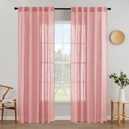 MIULEE Lino Tende Finestre Tenda a Pannello Traslucido Tende Moderne a Vela Trasparente per Porte Balcone Adatte per Soggiorno Camera da Letto 2 Pezzo Set HxL Rosa 175x140 cm