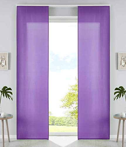 Gardinenbox Set di 2 tende a pannello in microfibra, 245 x 60 cm (altezza x larghezza), viola, tessuto oscurante, con guide di scorrimento e aste di contrappeso, 85600N2