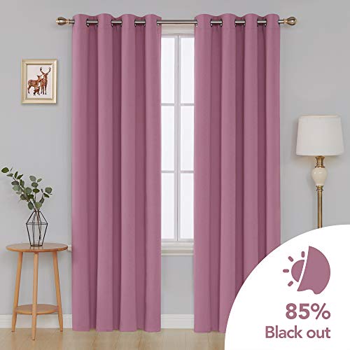 Deconovo Coppia di Tende oscuranti con Occhielli, a Risparmio energetico, per Camera da Letto, 140 x 229 cm, Colore: Rosa