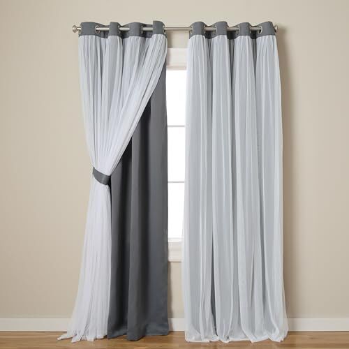 Exclusive Home Curtains Catarina Coppia di Tende oscuranti e velate con Occhielli Superiori, Poliestere, Perla Nera, 52x96, 2 unità