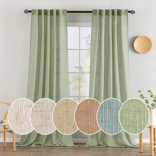 MIULEE Lino Tende Finestre Tenda a Pannello Traslucido Tende Moderne a Vela Trasparente per Porte Balcone Adatte per Soggiorno Camera da Letto 2 Pezzo Set Verde 140x245 cm