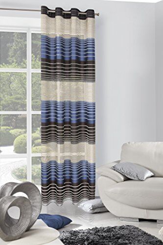 Eurofirany ZAS/Erin/GR + Kaka Tenda Erin con Occhielli, a Righe, 140 x 250 cm, Colore: Blu Scuro/Marrone