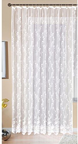 Gardinenbox Store Jacquard Mainz Nastro Arricciato Universale, Bianco, Motivo Floreale, Trasparente, per Tenda Soggiorno, 13144, Tessuto, x L 245 x 450 cm