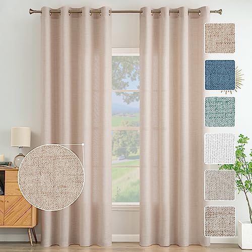 MIULEE Tende Lino con Anelli Effetto Lino Soggiorno Moderna Tenda Voile Semitrasparenti Naturale 2 Pezzi, 140 x 260 cm Beige-Rosa