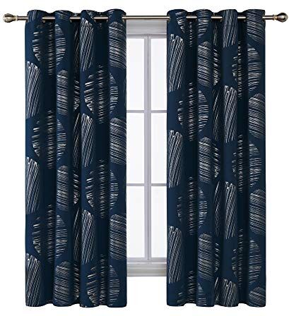 Deconovo Tende Termiche Isolate con Occhielli, Motivo Astratto, per Soggiorno, 117 x 183 cm, Colore: Blu Navy