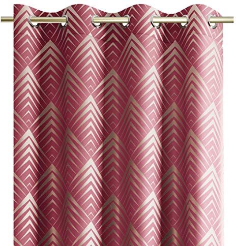 AmeliaHome Piramides Tenda decorativa con occhielli, 140 x 250 cm, motivo metallizzato, colore: rosso