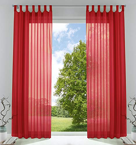 Gardinenbox 61000CN Set di 2 tende trasparenti per soggiorno, in voile, con chiusura a nastro, 245 x 140 cm, colore: rosso