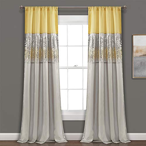 Lush Decor Tenda a pannello per finestra con cielo notturno, colore giallo/grigio, 42 x 84 cm