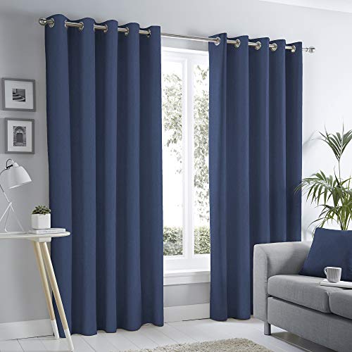 Fusion Home Furnishings Sorbonne-100 Coppia di tende con occhielli, 100% cotone, 117 x 183 cm, colore: Blu marino