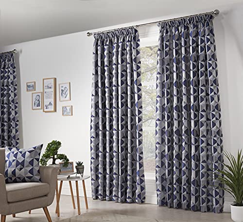 Skandi Tende plissettate nastrate completamente foderate in tessuto jacquard blu navy 167 x 137 cm