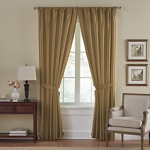 Elrene Home Fashions Versailles Tenda Oscurante in Finta Seta e Pannello Solido per Finestra a Risparmio energetico, Sintetica, Oro, 52 in x 84 in (1 Panel)