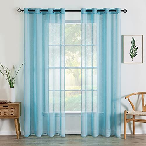 MIULEE Tende Trasparenti in Voile Con Occhielli Finestre per Camera da Letto e per Salotto Eleganti Soggiorno 2 Pannelli 140x215cm Blu Cielo