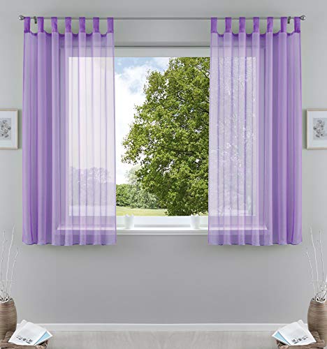 Gardinenbox 61000CN Set di 2 tende trasparenti per soggiorno, in voile, con passanti, con chiusura a nastro, 175 x 140 cm, colore: lilla