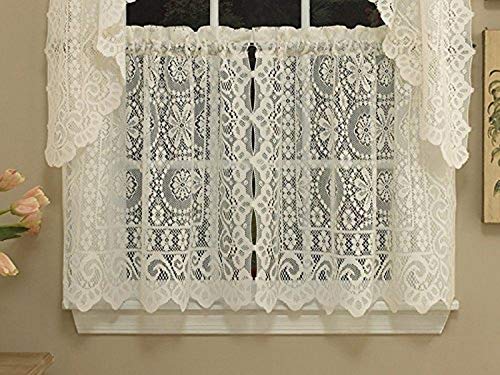 Sweet Home Collection Heavy Pizzo Floreale Cucina Tenda, Crema, 91,4 cm, Livelli