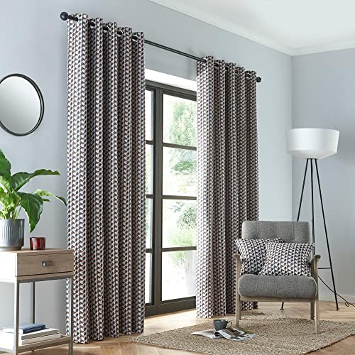 Fusion Prado Coppia di tende jacquard con occhielli, 168 x 229 cm, colore: Grigio/Terracotta