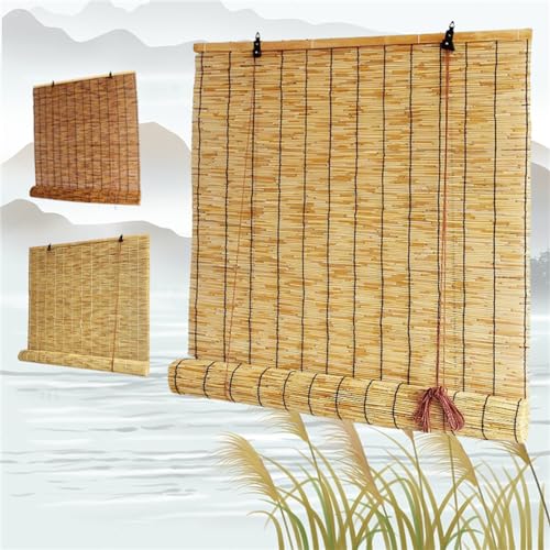 THAMPA Tenda a rullo in bambù, tenda a lamella, tenda a rullo con filtro della luce in bambù, tenda per finestra a lamella naturale, adatta per interni/esterni/balcone-21x52in(WxH)