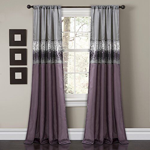 Lush Decor Tenda per Finestra con Cielo Notturno Singolo, Poliestere, Viola e Grigio, 42" W x 84"L