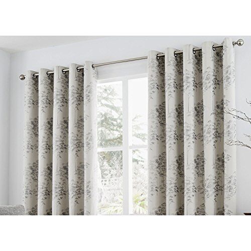 Curtina Federa Elmwood' in Jacquard Metallico, Poliestere, Silver, Curtains: 66" Width x 90" Drop (168 x 229cm)