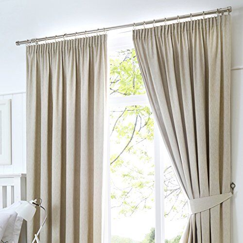 Fusion Digione Dijon-Coppia di Tende oscuranti e Termiche plissettate, Poliestere, Naturale, Curtains: 66" Width x 90" Drop (168 x 229cm)