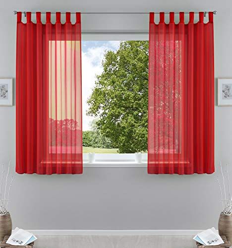 Gardinenbox 61000CN Set di 2 tende trasparenti per soggiorno, in voile, con chiusura a nastro, 175 x 140 cm, colore: rosso