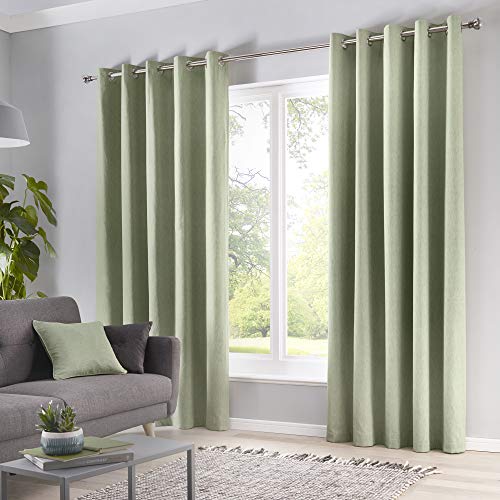 Fusion Sorbonne Tende foderate con occhielli, 100% cotone, 117 x 183 cm, colore: Verde