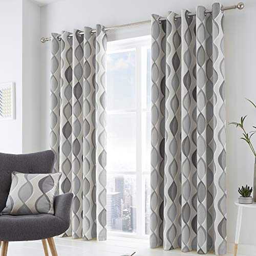 Fusion Lennox Tende foderate con occhielli, 100% cotone, 150 x 150 cm, colore: Grigio/Grigio