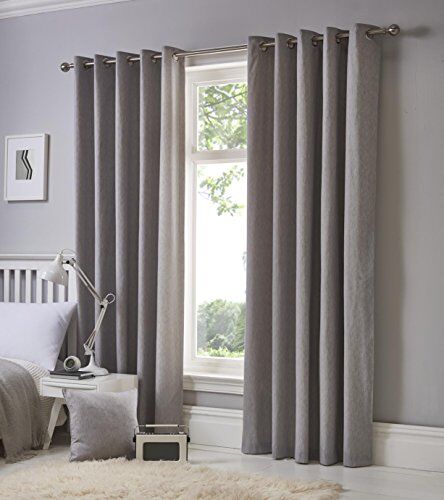 Fusion Sorbonne-Coppia di Tende con Occhielli, 100% Cotone, Silver, 66 Width x 90 Drop (168 x 229cm)