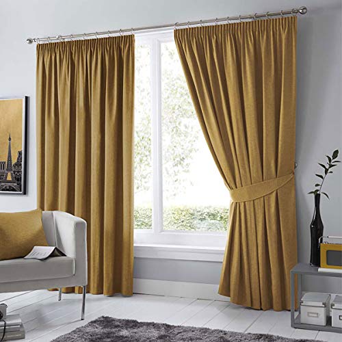 Fusion Digione Dijon-Coppia di Tende oscuranti e Isolate termicamente, Isolamento Termico, Ochre, Curtains: 66" Width x 90" Drop (168 x 229cm)