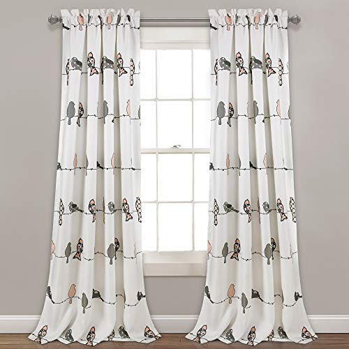 Lush Decor Rowley Birds Room Darkening Coppia di tende oscuranti per finestra, 241,3 cm x 132,1 cm + 2 cm header, fard e grigio