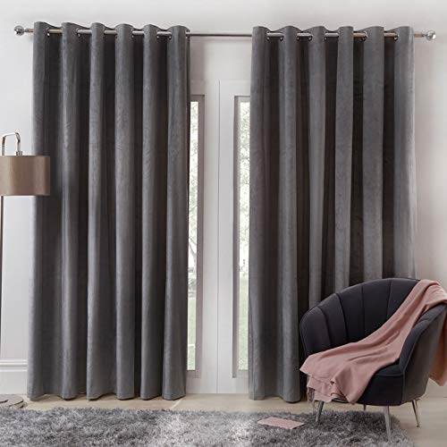 Sienna Capri Coppia di tende con occhielli in velluto, completamente foderate, super morbide, 168 x 183 cm, colore: grigio argento