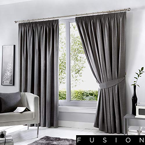 Fusion – Dijon – Cover, Charcoal, Curtains: 66" Width x 90" Drop (168 x 229cm)