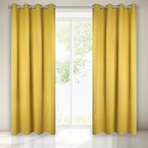 Eurofirany Tenda Elegante con Motivo Ondulato, luccicante, Giallo Senape, 8 Occhielli, Elegante, Alta qualità, Glamour per Camera da Letto, Soggiorno, 135 x 250 cm