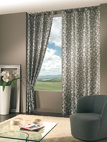 Home Collection Tenda Monaco Jacquard, Poliestere, Grigio, 140x290 cm