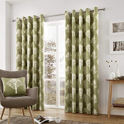 Fusion Un Paio di Alberi di Bosco con Occhielli Curtains-p, Cotone, Green, 66 x 54 (168 x 137 cm)