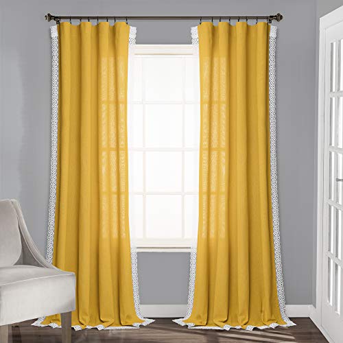 Lush Decor Rosalie Tende per finestre in stile rustico per soggiorno, sala da pranzo e camera da letto (coppia), 137 x 213 cm, giallo