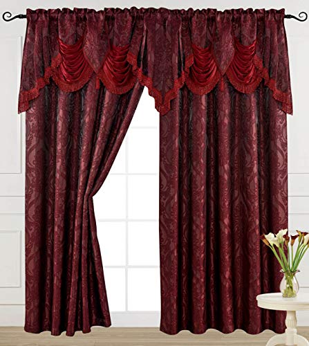 v Tenda in jacquard di lusso con mantoana a cascata attaccata, 54 x 200 cm, Ashley Burgundy