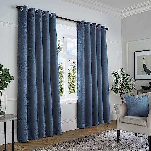 Curtina Ciniglia testurizzata – Coppia di tende con occhielli – 168 x 183 cm (larghezza x lunghezza) in blu navy