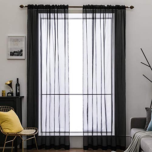 MIULEE Tende Trasparenti Con Passanti Morbidi Finestre per Salotto Eleganti Soggiorno per Camera da Letto e Tende Cameretta Bambini 2 Pannelli 140x160cm Nero