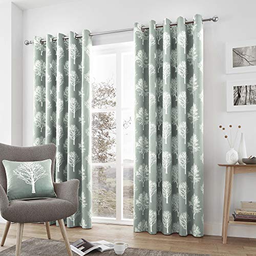 Fusion Un Paio di Alberi di Bosco con Occhielli Curtains-p, Cotone, Duck Egg, 66 x 90 (168 x 229 cm)